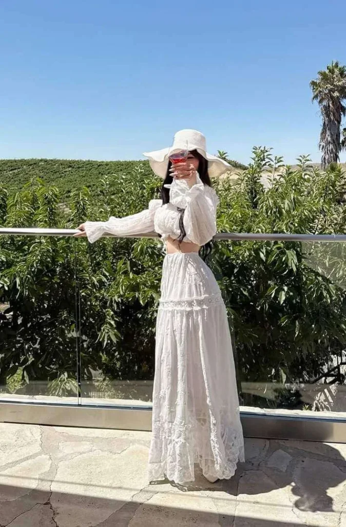 White Two-Piece with Sun Hat