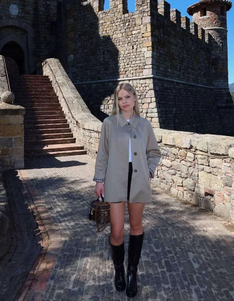 Trench Coat with Knee-High Boots