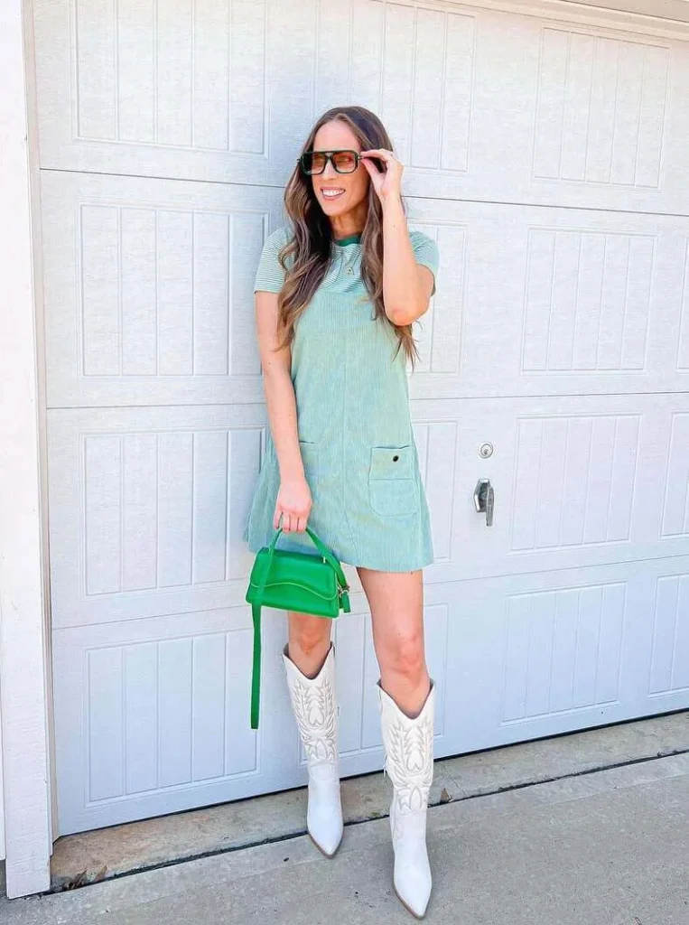 Mint Dress with Western Boots