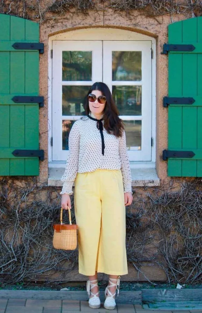 Polka Dot Blouse and Yellow Trousers