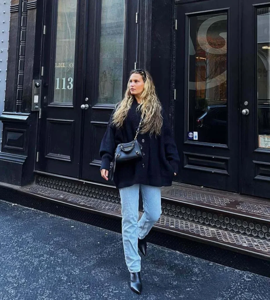 12. Black Ankle Boots with an Oversized Cardigan