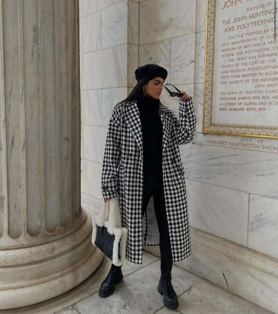 15. Houndstooth Coat with Chunky Boots