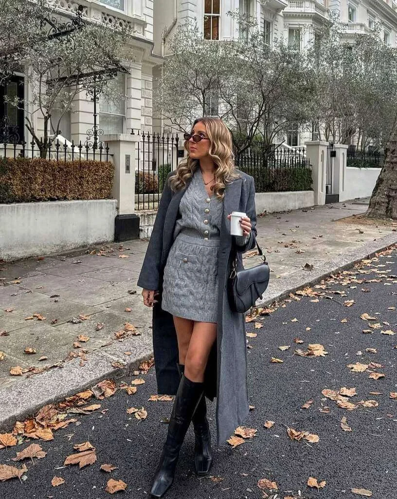 18. Gray Knit Set with Tall Boots