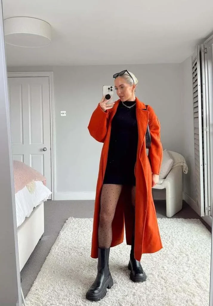 5. Chunky Boots with a Red Coat