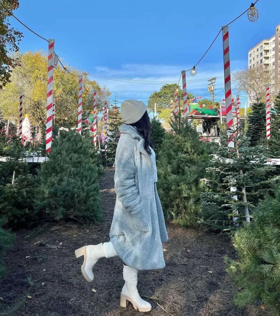 9. Faux Fur Coat with Cream Boots