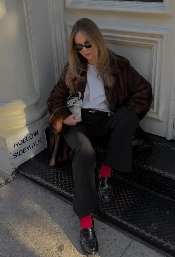 11. Faux Fur and Red Socks