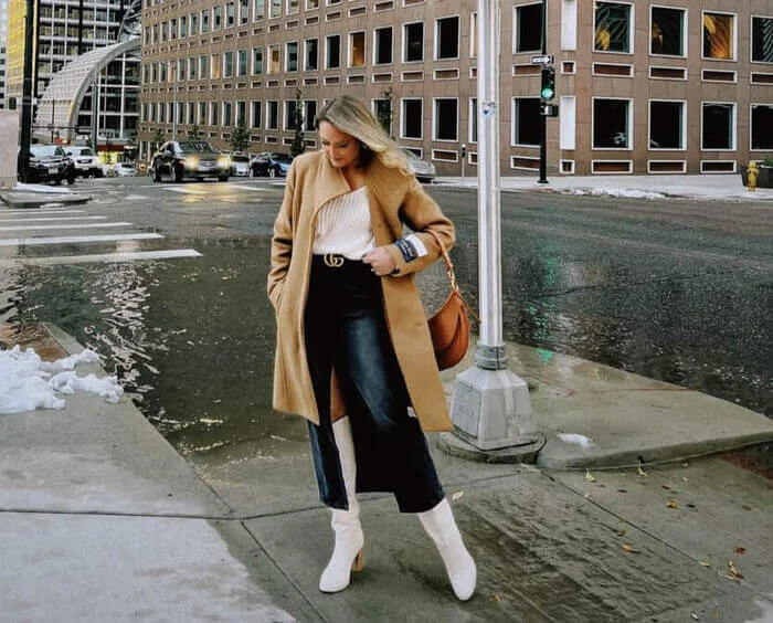 15. Camel Coat and White Boots