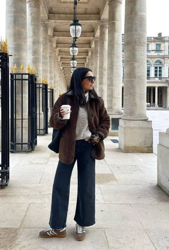 19. Brown Jacket and Sneakers