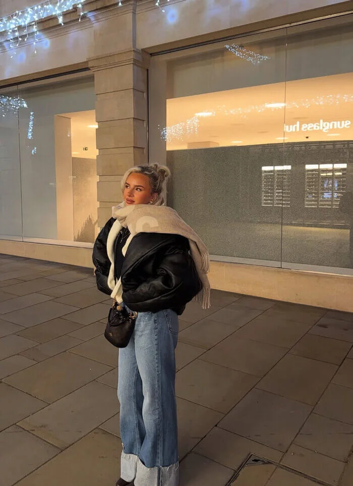 6. Puffer and Oversized Scarf Combo
