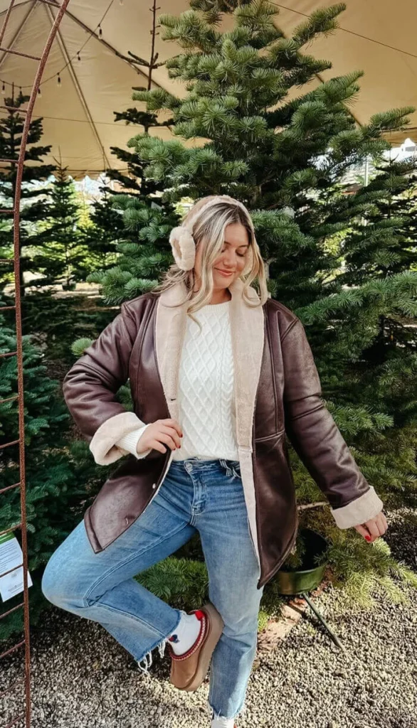 9. Shearling Jacket and Knit Sweater